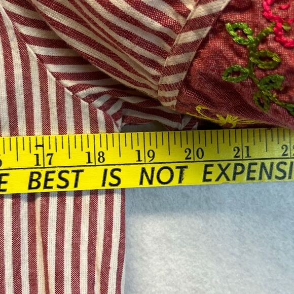 BECHAMEL Embroidered Floral Cotton Dress Small Red White Stripes Pockets Garden - Picture 9 of 15